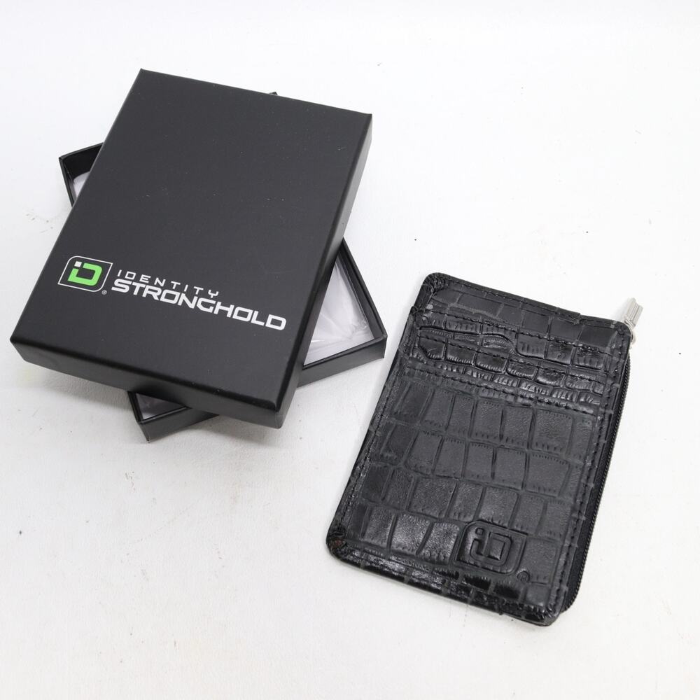 Identity Stronghold Wallet Black Croc Embossed Leather Credit Card Protection ID